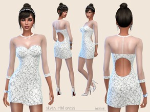 Sims 4 — SilverMiniDress by Paogae — White-silver mini dress with sequins, voile top, round opening and buttons on the