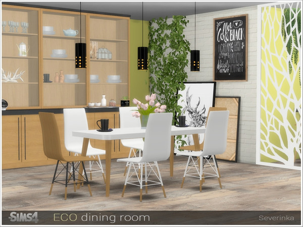 Sims 4 — ECO dining room by Severinka_ — A set of furniture and decor for the dining room in eco / scandinavian style.