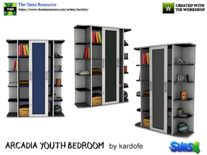 Sims 4 — kardofe_Arcadia youth bedroom_BookShelf by kardofe — Library with decorative objects in three color options 