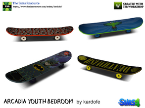 Sims 4 — kardofe_Arcadia youth bedroom_skateboard 1 by kardofe — Skateboard in four different versions, can be stacked on