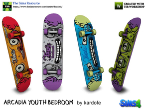 Sims 4 — kardofe_Arcadia youth bedroom_skateboard 2 by kardofe — Skateboard resting on the wall, in four different
