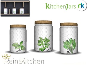Sims 4 — Reina Kitchen Jars by nikadema — A complement of the kitchen. Some herbs jars Three recolors possible on the