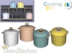 Sims 4 — Reina Kitchen Cooking Pot by nikadema — A decorative cooking pot made in four bright colors.