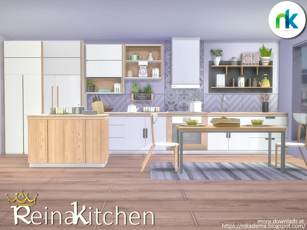 Sims 4 — Reina Kitchen by nikadema — Hello, simmers! I wanted to create a simple but modern kitchen with contemporary