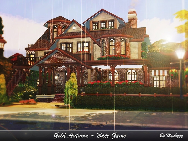 Sims 4 — Gold Autumn - Base Game by MychQQQ — Lot: 30x30 Value: $ 239,891 House contains: - 2 bedrooms - 2 bathrooms -