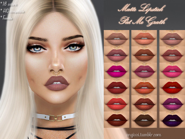 Sims 4 — Matte Lipstick - Pat McGrath by ANGISSI — *Base game *18 colors *HQ compatible *FEMALE *Works with all skins