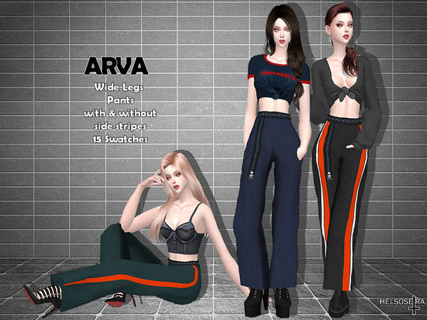 Sims 4 — ARVA - Wide Leg Pants by Helsoseira — Name : ARVA Style : Belt details, with and without stripes wide leg pants