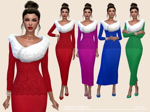 Sims 4 — Winter Evenings by Paogae — Elegant long dress with lace and fur shawl, perfect for winter evenings and parties