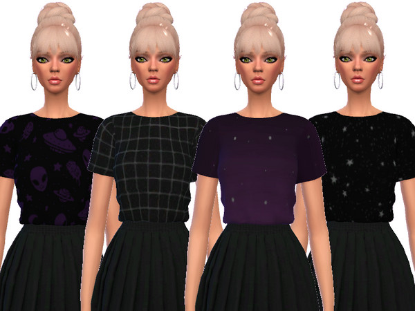 Sims 4 — Snazzy Cropped Tee - Mesh Needed by Wicked_Kittie — 16 super fun patterned cropped tops MESH NEEDED
