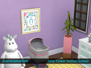 Sims 4 — Girly Flower Simlish Initials Paintings by JustAGamerGirl25 — - 26 Swatches, letters A - Z in Simlish - You can