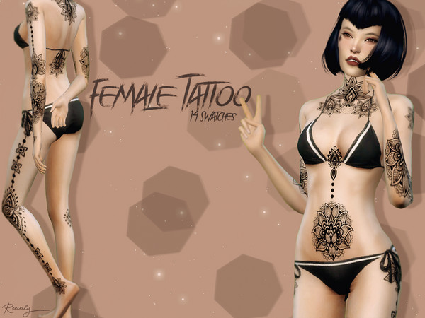 Sims 4 — Female Tattoo by Reevaly — 14 Swatches. For Female. Teen to Elder. Lighter and darker tones. Single Swatches.