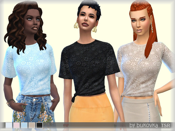 Sims 4 — T-Shirt Lace by bukovka — T-shirt for women from teenager to adulthood. Installed autonomously, a new mesh,