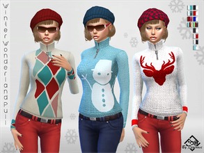 Sims 4 — Winter Wonderland Pullover by Devirose — Delightful wool sweater with winter themed prints, ideal for cold