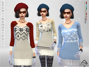 Sims 4 — Snow Time Maxi Pullover by Devirose — Delightful maxi pullover with winter-themed prints. Ideal for walks among