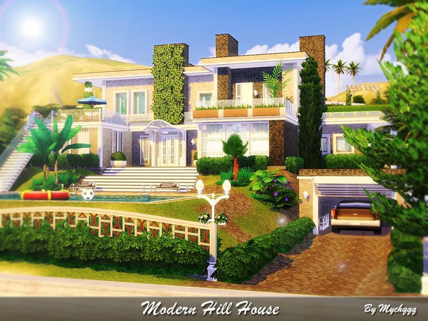 Sims 4 — Modern Hill House by MychQQQ — Lot: 50x30 Value: $ 417,946 House contains: - 4 bedrooms - 3 bathrooms - living