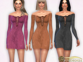 Sims 4 — Faux Suede Lace-Up Dress by Harmonia — Mesh By Harmonia 9 color Please do not use my textures. Please do not