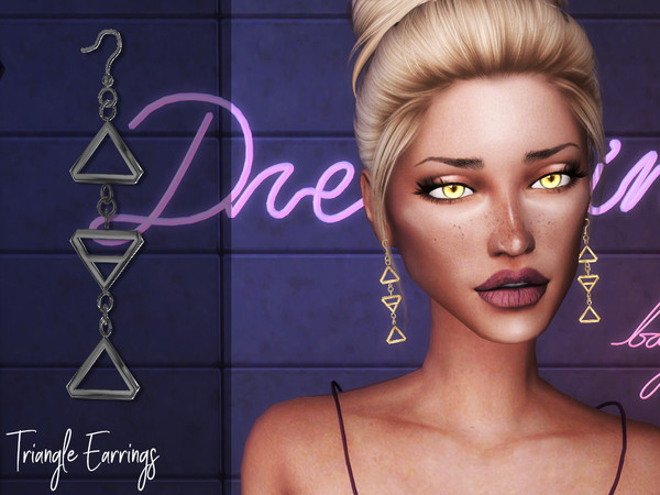Sims 4 — Genius Triangle Earrings by Genius6662 — Not compatible with hats! - New Mesh - All Lods - 7 Swatches - Custom