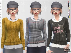 Sims 4 — Shirt with Pullover by Devirose — Delightful winter sweater over bon ton blouse to be elegant even with the