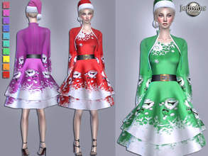Sims 4 — Gelvsfen dress by jomsims — Gelvsfen dress Sims 4 for her in 10 shades. Chistmas dress theme.Christmas print