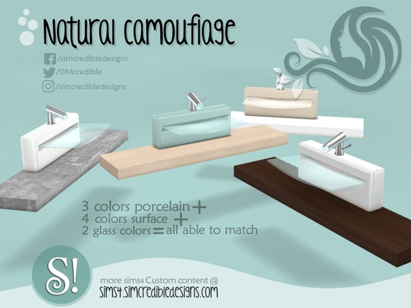 Sims 4 — Natural Camouflage sink by SIMcredible! — by SIMcredibledesigns.com available at TSR 4 colors in 20 variations