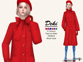 Sims 4 — DEKI - Wool Coat by Helsoseira — Style : Long wool coat with bow detail Name : DEKI Sub part Type : Outerwear