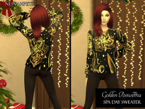 Sims 4 — Golden Poinsettia Sweater Top - Spa Day needed by neinahpets — Golden poinsettia flowers and holly accent this
