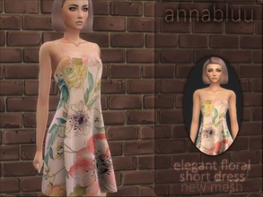Sims 4 — Annabluu's Elegant Floral Short Dress by annabluu — Base Game Compatible For females, Teen to Elder HQ