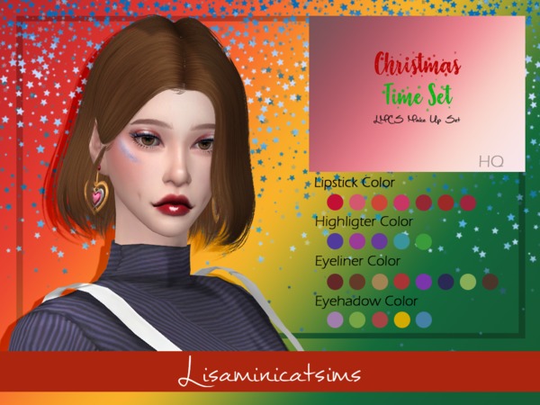 Sims 4 — LMCS Christmas Time Set (HQ) by Lisaminicatsims — Christmas Of Special Contents -Lipstick 7 Color -Highligter 5