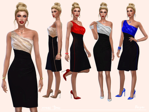Sims 4 — Xmas time by Paogae — Elegant one-shoulder dress, knee-length, black bottom and top in four colors, perfect for