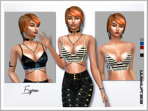 Sims 4 — Striped stretch-knit bustier. by EsyraM — Bustier, inspired by Balmain 7 colors