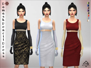 Sims 4 — Damask Pencil Dress by Devirose — Live the magic of the holidays with a this elegant dress, with beautiful
