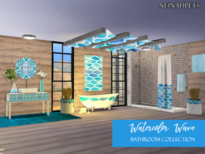 Sims 4 — Watercolor Waves Bathroom Collection (Mesh Required) by neinahpets — A beautiful blue watercolor wave bathroom