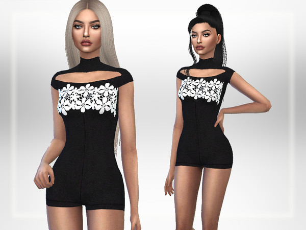 Sims 4 — Lace Romper by Puresim — A trendy black lace romper. - teen to elder - one swatch Enjoy,