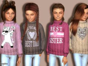 Sims 4 — Winter Sweater 02 (Holiday Celebration Needed) by MSQSIMS — - 4 Designs - For Girls - Holiday Celebration Needed