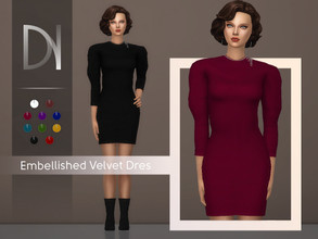 Sims 4 — Embellished Velvet Derss by DarkNighTt — Embellished Velvet Derss Have 10 colors. New Mesh. Handpainted Texture.