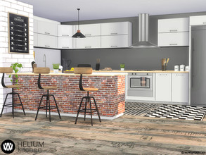 Sims 4 — Helium Kitchen by wondymoon — Helium Kitchen with brick island and industrial style barstools! Enjoy cooking! -