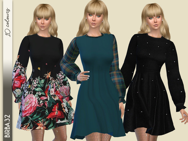 Sims 4 — Winter Holidays Dress by Birba32 — A warm and pretty little dress with puff sleeves for being pretty on your