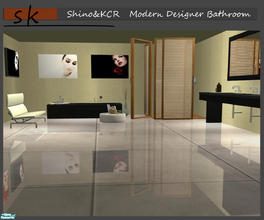 Sims 2 — Modern Designer Bathroom by ShinoKCR — Includes Bathtub, freestanding Shower, Sink, 3 Counters, Windows and