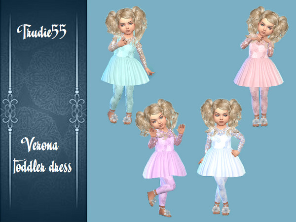 Sims 4 — Verona toddler dress by TrudieOpp — Toddler dress in 4 colors with tight pants and lace sleeves New mesh