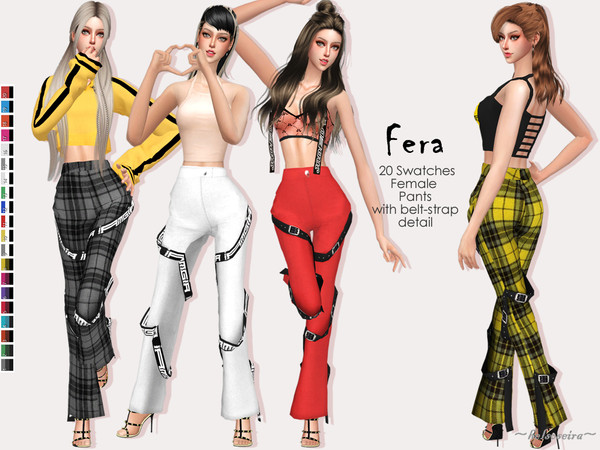 Sims 4 — FERA - Pants by Helsoseira — Style : Long pants with belt/strap detail Name : FERA Sub part Type : Pants Fashion