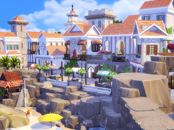 Sims 4 — Italian Beach Village by kaibellvert2 — Small and warm italian village with a house, church, restaurant,