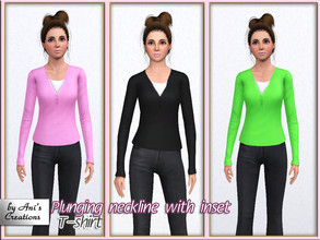 Sims 3 — T-shirt Plunging neckline with inset by Ani's Creations by AniFlowersCreations — A comfortable t-shirt with