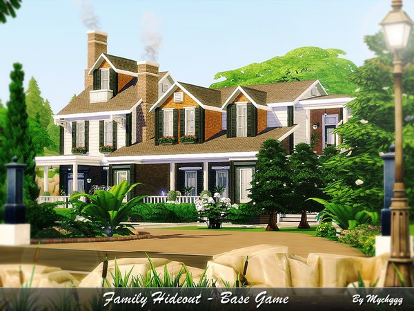 Sims 4 — Family Hideout - Base Game by MychQQQ — Lot: 40x30 Value: $ 260,904 House contains: - 4 bedrooms - 4 bathrooms -