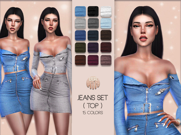 Sims 4 — Jeans SET (TOP) BD12 by busra-tr — 15 colors Adult-Elder-Teen-Young Adult For Female Custom thumbnail I hope you