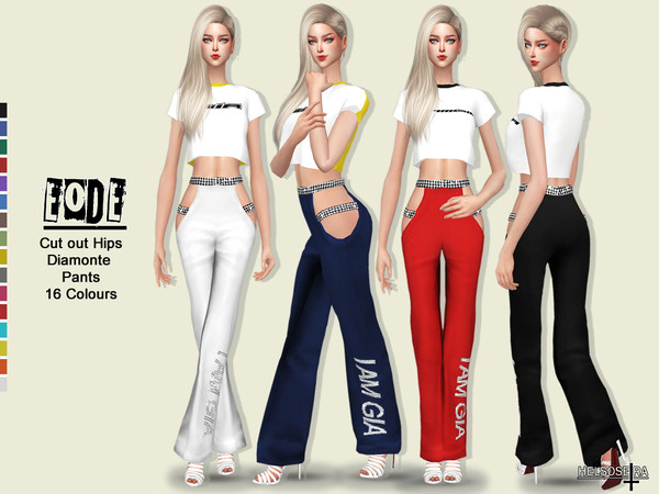 Sims 4 — EODE - Diamonte Pants by Helsoseira — Style : Diamonte strap detail mid-rise pant- Cut-outs at hips Name : EODE