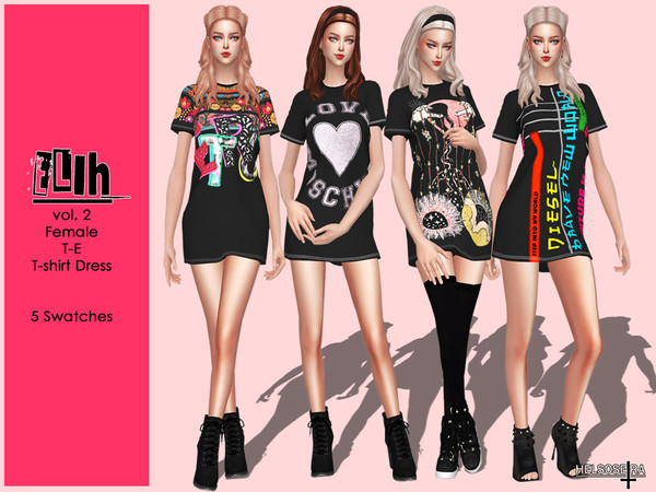 Sims 4 — ELIH - v2 - T-Shirt - Dress by Helsoseira — Name : ELIH Style : T-Shirt Mini Dress Sub part Type : Short dress