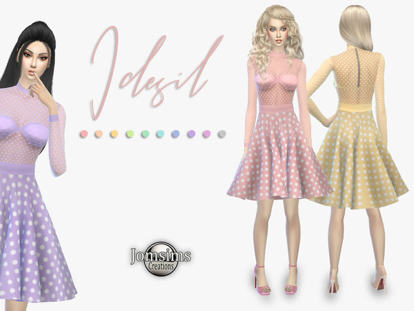 Sims 4 — Idesil dress by jomsims — Idesil dress For her 10 shades. Bottom of the dress with big polka dots. top of the