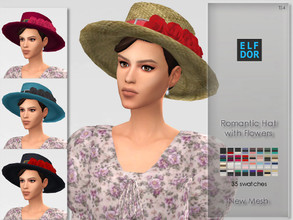 Sims 4 — Romantic Hat with Flowers by Elfdor — - 35 swatches - new mesh - 2 versions - everyday, formal, party - teen to