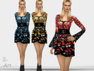 Sims 4 — TrendZ. 19-01 by Zuckerschnute20 — A flower-printed mini dress with wide lace sleeves and chic belt :D 3 colors