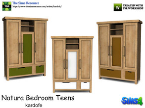 Sims 4 — kardofe_Natura Bedroom_Dresser 2 by kardofe — Wardrobe with three doors and drawers, in natural wood and in